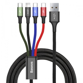 Cablu date si incarcare Baseus Rapid 3 in 1, USB la Lightning - USB la MicroUSB - 2 X USB la USB Type-C, 1.2 M, Negru + Cadou personalizat Smart GSM ® Cablu date si incarcare Baseus Rapid 3 in 1, USB la Lightning - USB la MicroUSB - 2 X USB la USB Type-C, 1.2 M, Negru + Cadou personalizat Smart GSM ®