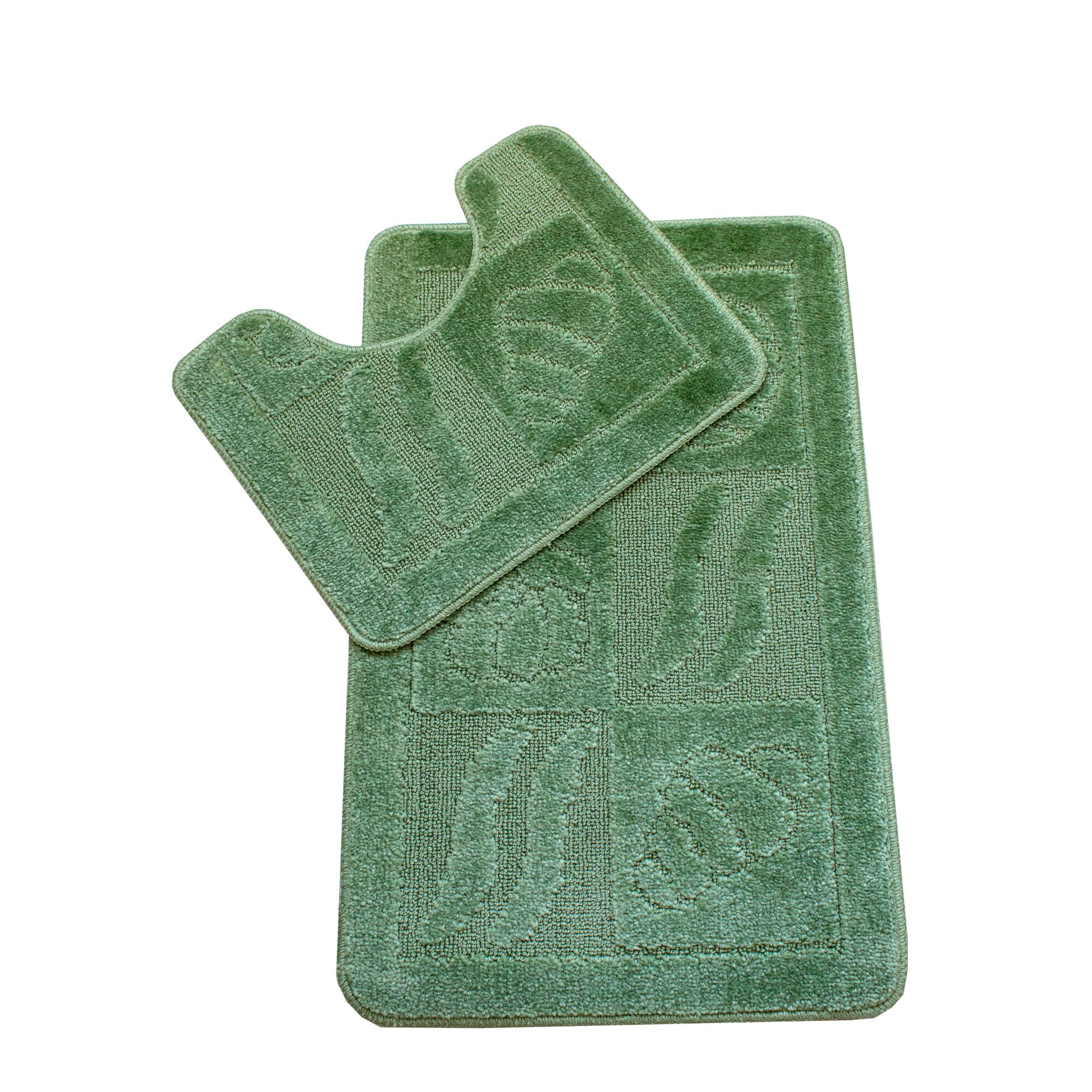 Set 2 covorase baie Basic Standard , 50x80cm/40x50cm, antiderapant, polipropilena, culoare verde , model 6 patrate , gramaj 800 g