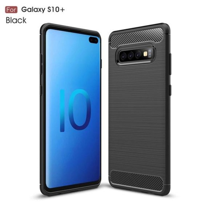 Szilikon tok Carbon Fiber Brushed Samsung S10+ készülékhez, fekete