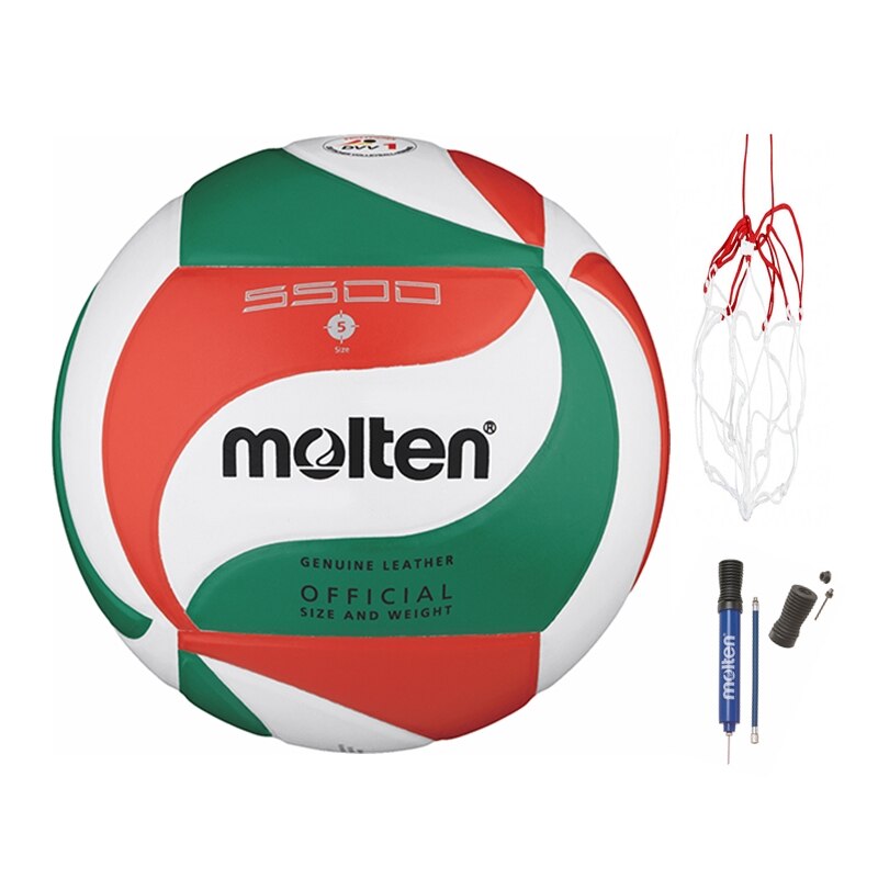 Minge volei Molten V5M5500, competitie, aprobata DVV1, piele naturala, pompa DHP si plasa