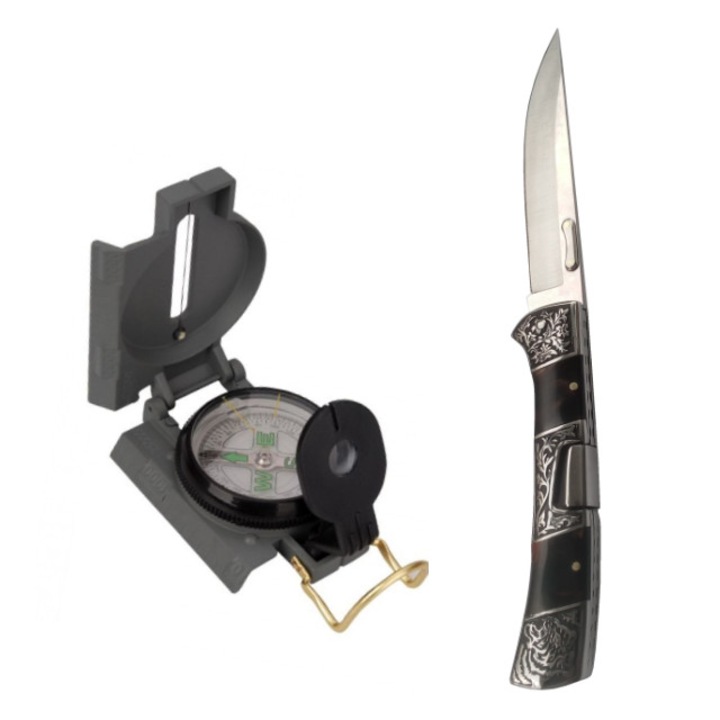 Pachet format din Busola metalica ARM-010 si Cutit tip Briceag Tigre 21 cm