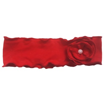 Bentita Mic Pitic BT7 din bumbac cu floare si perla, Rosu Bentita Mic Pitic BT7 din bumbac cu floare si perla, Rosu