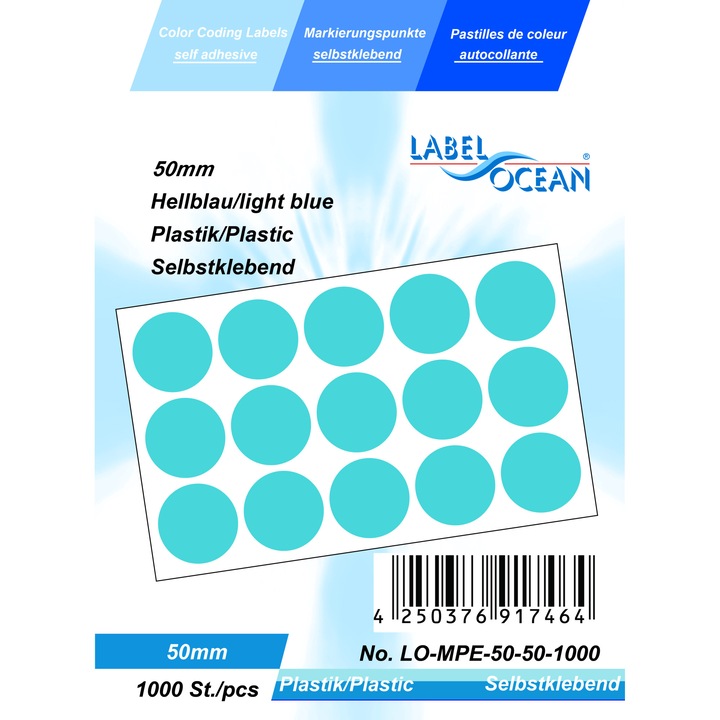 Rola cu 1000 Etichete Autoadezive Buline Albastre Diametru 50 mm Plastic