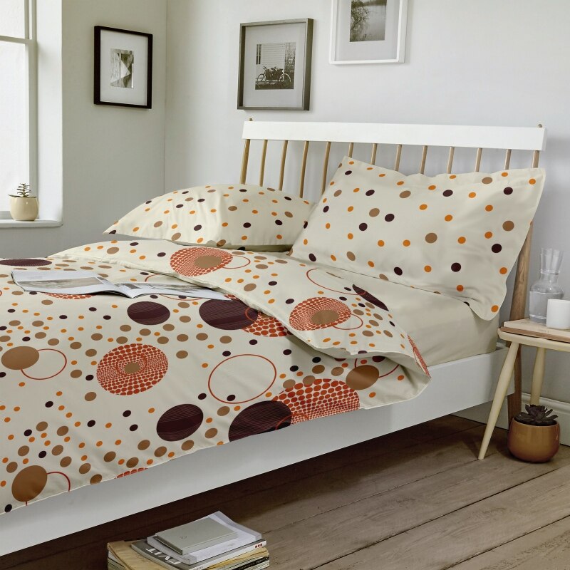 Lenjerie de pat Dormisete bumbac 100%, Dots Bej pentru pat 2 persoane, 4 piese, 200x220 / 50x70, cearceaf pat uni Vanilla