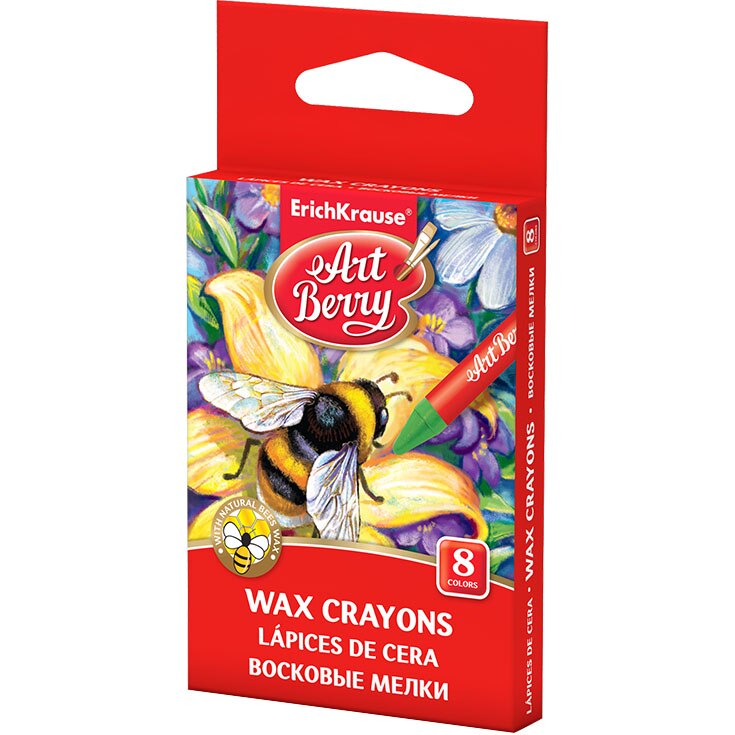 Creioane cerate ErichKrause Artberry, din ceara naturala, mina de 7 mm, 8 culori, 20/Set