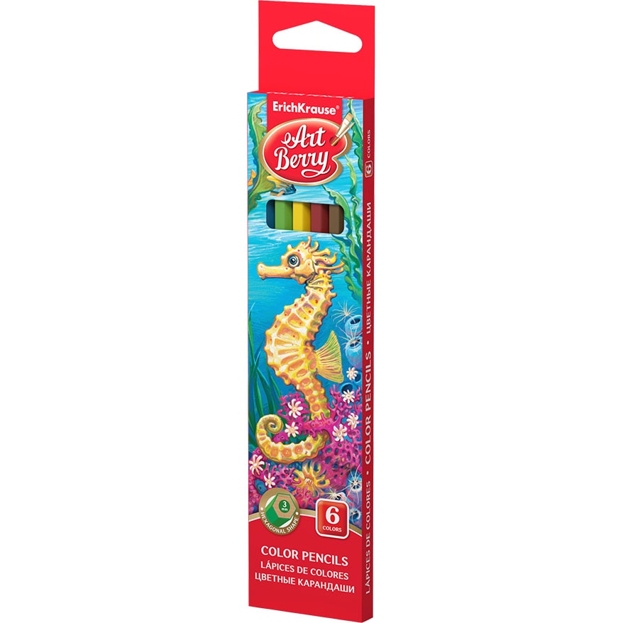 Creioane colorate ErichKrause hexagonale, mina de 3 mm, 6 culori, 24/Set