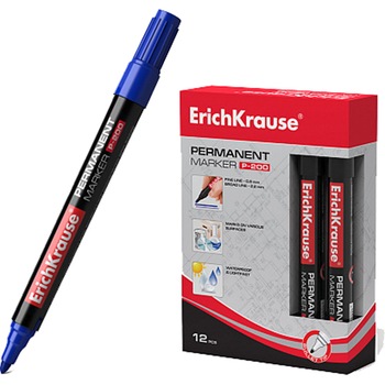 Marker permanent ErichKrause P-200, varf rotund, rezistent la apa, albastru, 12/Set Marker permanent ErichKrause P-200, varf rotund, rezistent la apa, albastru, 12/Set