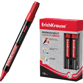 Marker permanent ErichKrause P-200, varf rotund, rezistent la apa, rosu, 12/Set Marker permanent ErichKrause P-200, varf rotund, rezistent la apa, rosu, 12/Set