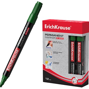 Marker permanent ErichKrause P-200, varf rotund, rezistent la apa, verde, 12/Set Marker permanent ErichKrause P-200, varf rotund, rezistent la apa, verde, 12/Set