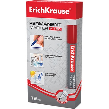 Marker permanent ErichKrause P-150, varf rotund, rezistent la apa, rosu, 12/Set Marker permanent ErichKrause P-150, varf rotund, rezistent la apa, rosu, 12/Set