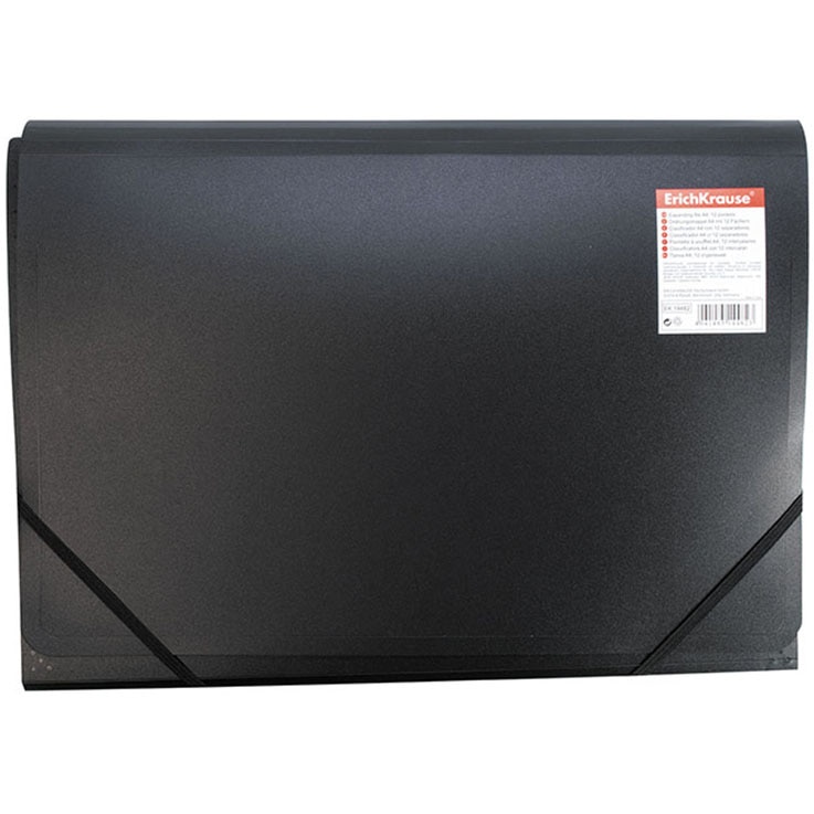 Mapa Plastic ErichKrause, A4, 6 compartimente standard, cu elastic, Negru