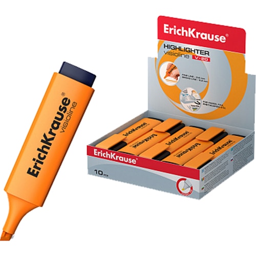 Textmarker ErichKrause Visioline V-20, varf tesit, portocaliu, 10/Set