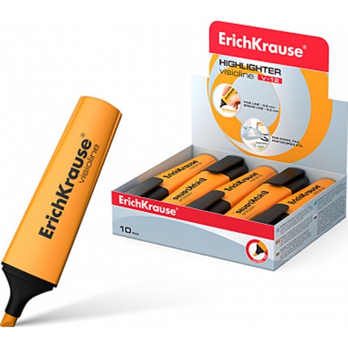 Textmarker ErichKrause Visioline V-12, varf tesit, portocaliu, 10/Set