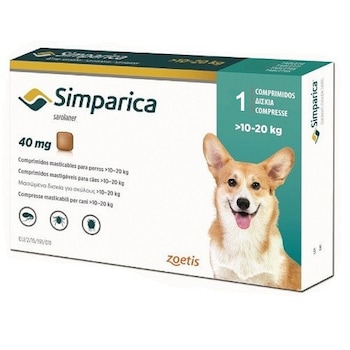 Deparazitare externa, 1 comprimat masticabil, Simparica 40 mg, pentru caini >10-20 kg Deparazitare externa, 1 comprimat masticabil, Simparica 40 mg, pentru caini >10-20 kg