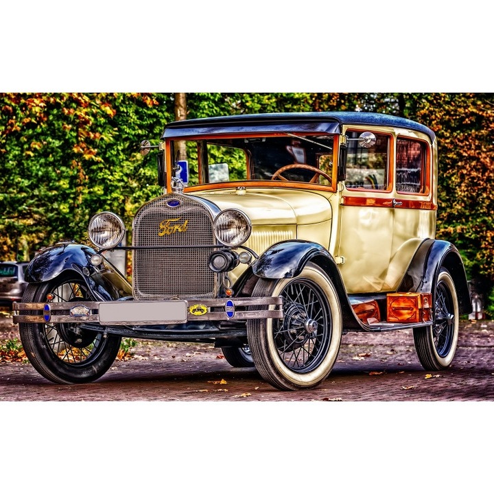 Картина на платно, кола Ford, стара кола, 80 x 50 см, дървена рамка, многоцветна