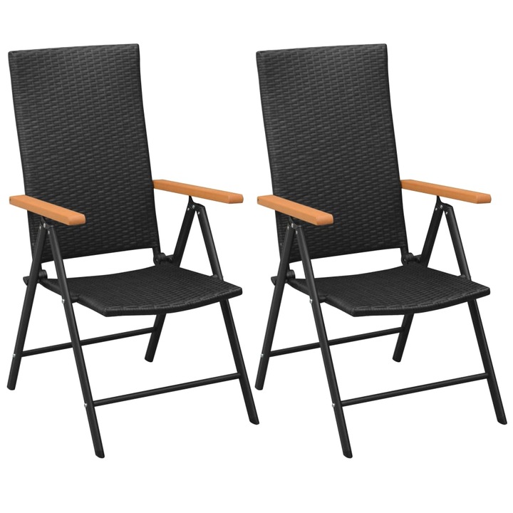 Set 2 scaune gradina/terasa/balcon, vidaXL, Poliratan si cadru aluminiu, Negru, 55 x 64 x 105 cm