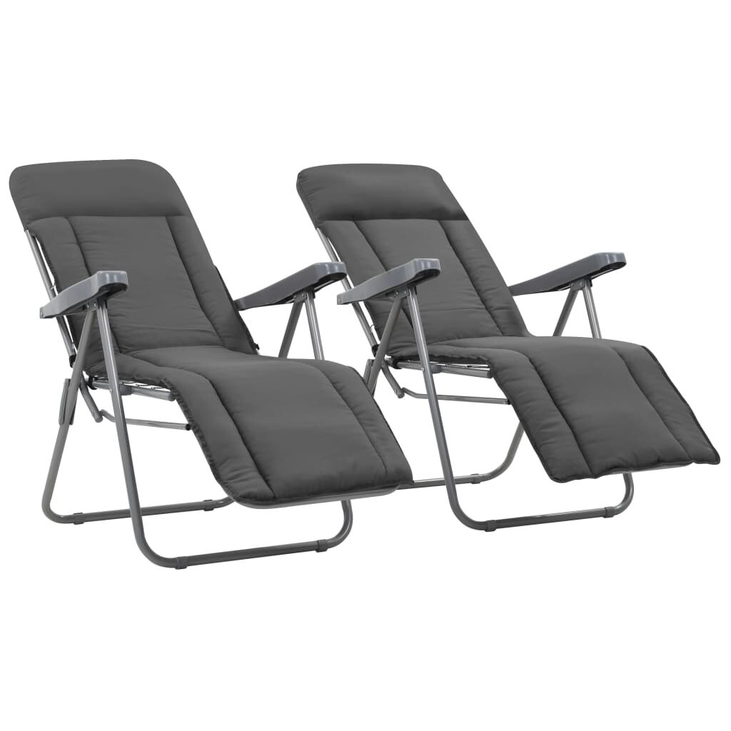 Set 2 scaune gradina/terasa/balcon, pliabile, cu perna, vidaXL, Tesatura, Gri inchis, 58 x 73 x 107 cm