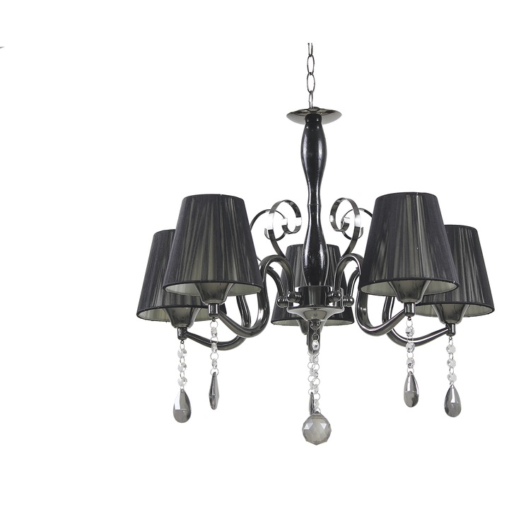 Lustra Equinox, 5 x 60w E27, finisaj metal negru, abajur textil negru, E38243