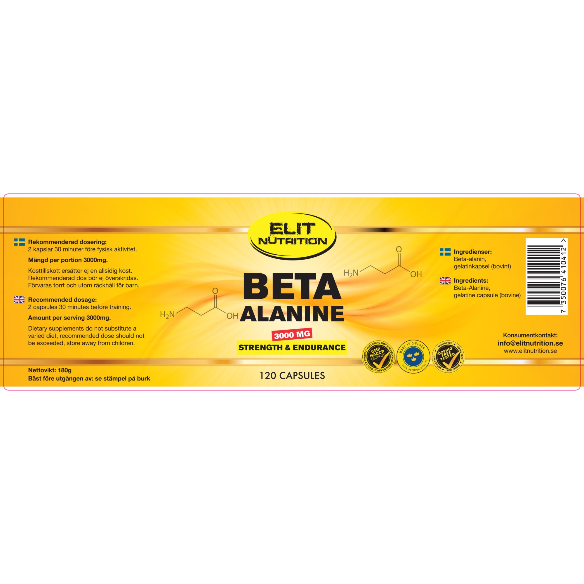 BETA Alanine - Putere si Rezistenta, 120 capsule 