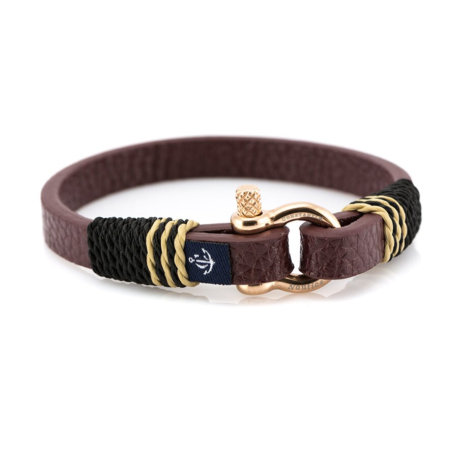 Bratara Constantin Nautics din piele, slim, cu elemente nautice si prindere tip brida din otel inoxidabil, cod CNJ 10004