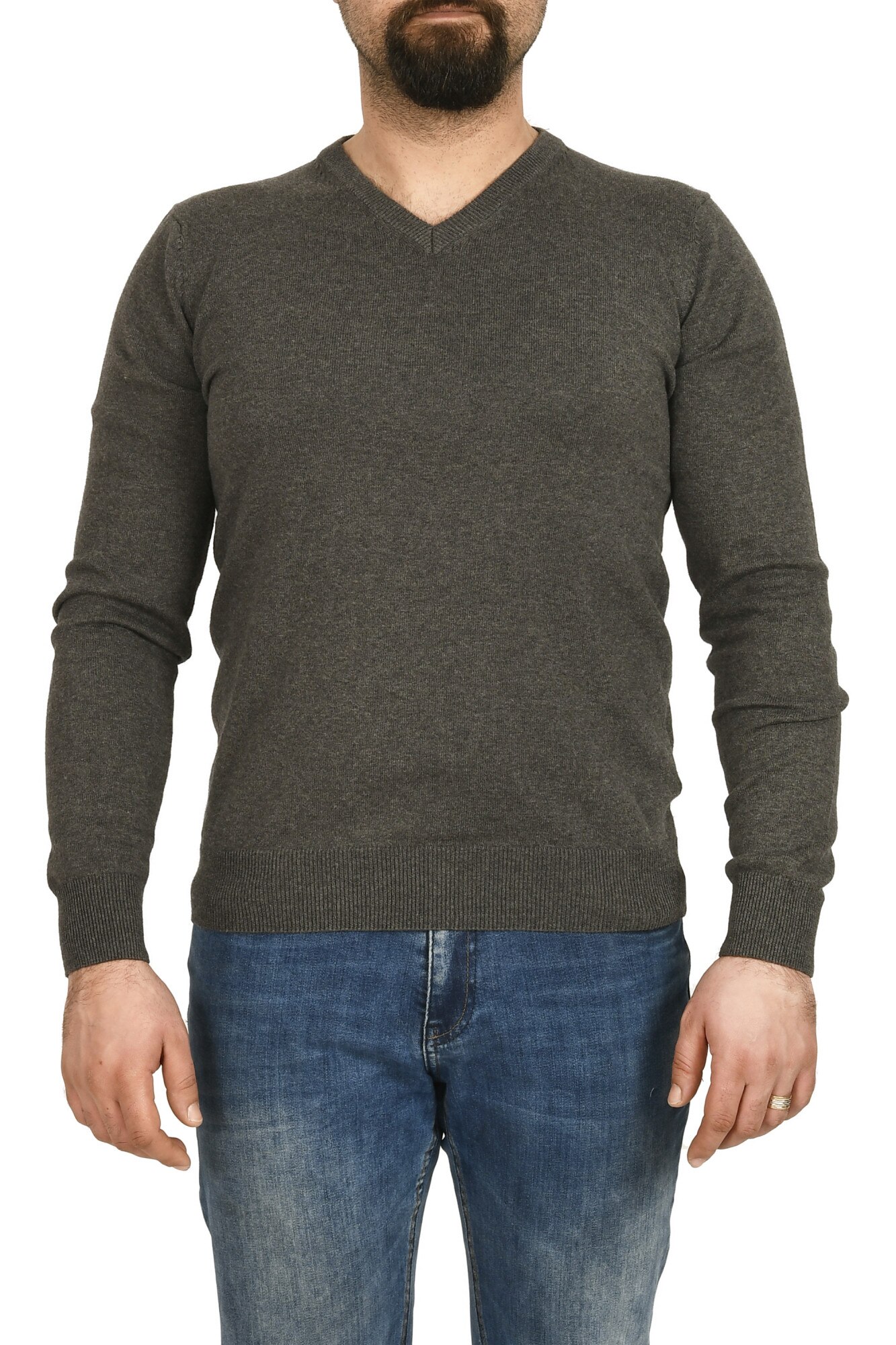 Pulover barbat, uni cu decolteu in V, Glo Story, Gri, S