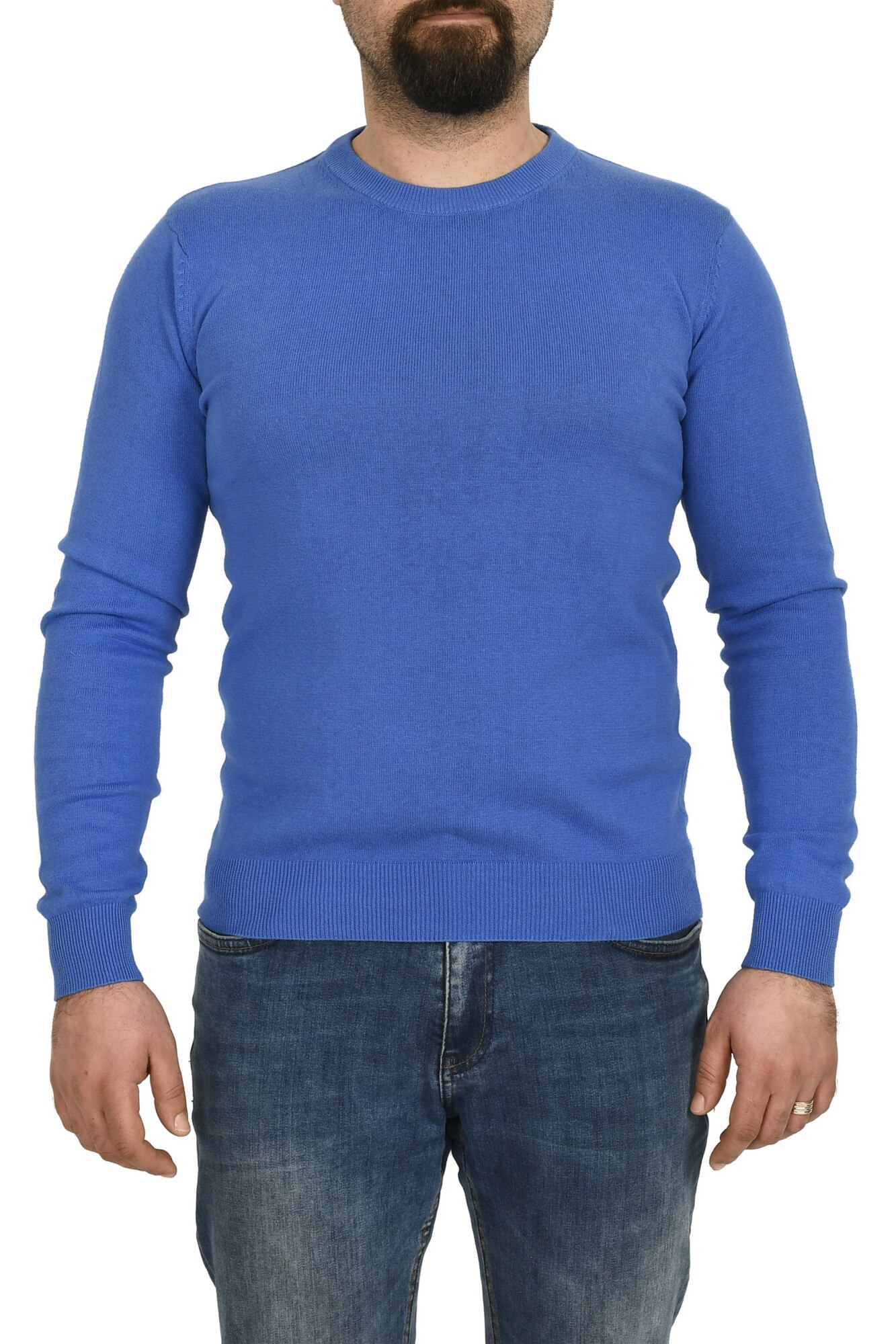Pulover barbat uni la baza gatului, Glo Story, Albastru, S