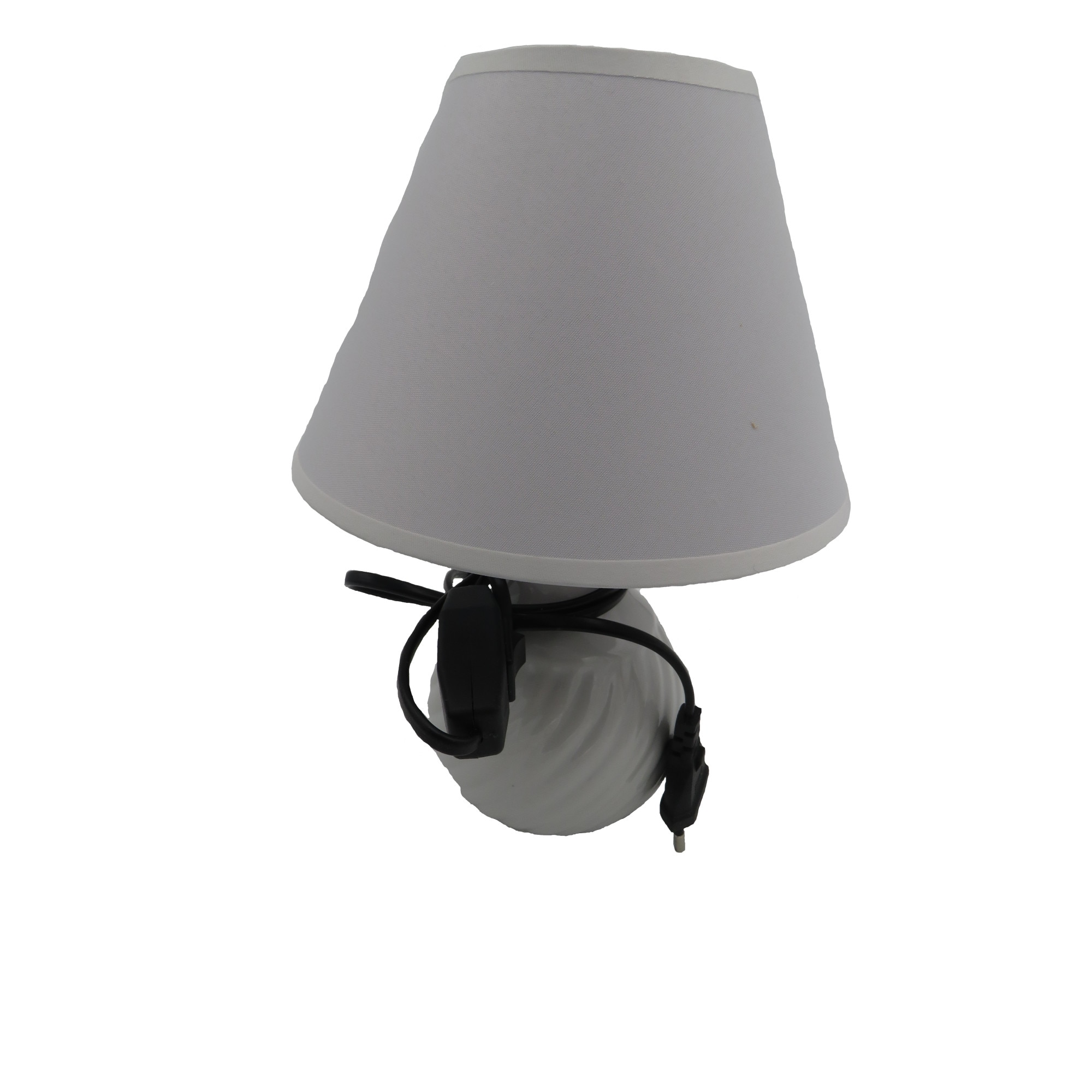 Veioza,picior ceramic,abajur textil,alba