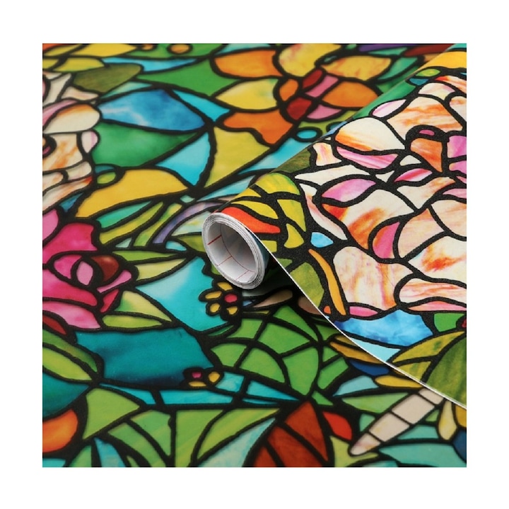 Autocolant d-c-fix vitraliu autoadeziv Flori multicolore 45cmx2m