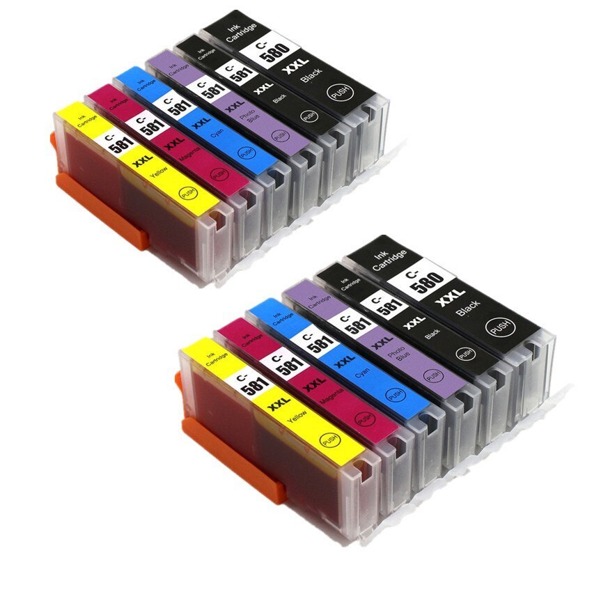 Set 12 Cartuse PGI-580XL, CLI-581XL 1360 Pag Compatibile Canon TS6150 / TS6151 / TS8150 / TS8151 / TS8152 / TS9150 / TS9155 / TR7550 / TR8550