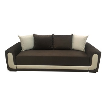Canapea extensibila Eva, MobAmbient, Wenge cu Crem, material textil, extensie din plasa de arcuri tip relaxa, cu lada de depozitare, 4 perne incluse, 240 x 140 cm Canapea extensibila Eva, MobAmbient, Wenge cu Crem, material textil, extensie din plasa de arcuri tip relaxa, cu lada de depozitare, 4 perne incluse, 240 x 140 cm