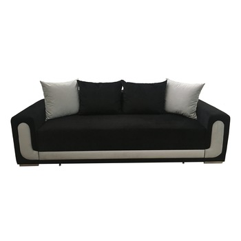 Canapea extensibila Eva, MobAmbient, Negru cu Gri, material textil, extensie din plasa de arcuri tip relaxa, cu lada de depozitare, 4 perne incluse, 240 x 140 cm Canapea extensibila Eva, MobAmbient, Negru cu Gri, material textil, extensie din plasa de arcuri tip relaxa, cu lada de depozitare, 4 perne incluse, 240 x 140 cm