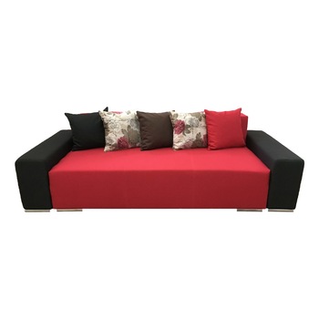Canapea extensibila Urban, MobAmbient, Rosu cu Negru, material textil, extensie din plasa de arcuri tip relaxa, cu lada de depozitare, 5 perne incluse, 240x150 cm Canapea extensibila Urban, MobAmbient, Rosu cu Negru, material textil, extensie din plasa de arcuri tip relaxa, cu lada de depozitare, 5 perne incluse, 240x150 cm