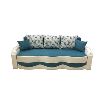 Canapea extensibila Milano, MobAmbient, Albastru cu Alb, material textil si piele ecologica, extensie din plasa de arcuri tip relaxa, cu lada de depozitare, 3 perne mari si 2 perne mici incluse, 230 x200 cm Canapea extensibila Milano, MobAmbient, Albastru cu Alb, material textil si piele ecologica, extensie din plasa de arcuri tip relaxa, cu lada de depozitare, 3 perne mari si 2 perne mici incluse, 230 x200 cm