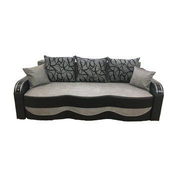 Canapea extensibila Milano, MobAmbient, Gri cu Negru, material textil si piele ecologica, extensie din plasa de arcuri tip relaxa, cu lada de depozitare, 3 perne mari si 2 perne mici incluse, 230 x200 cm Canapea extensibila Milano, MobAmbient, Gri cu Negru, material textil si piele ecologica, extensie din plasa de arcuri tip relaxa, cu lada de depozitare, 3 perne mari si 2 perne mici incluse, 230 x200 cm