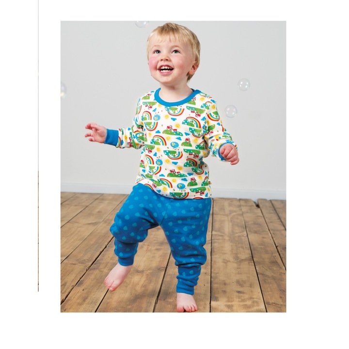 Pijama „Zile fericite”, bumbac organic, multicolor, 6-12 luni, bebe