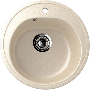 Chiuveta de bucatarie bej, rotunda, cu gaura pentru baterie, Ulgran U-101-328 677 Chiuveta de bucatarie bej, rotunda, cu gaura pentru baterie, Ulgran U-101-328 677