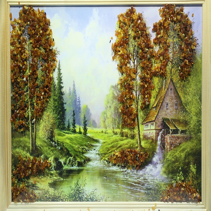 Картина Minerals Rainbow с естествен Кехлибар Старата воденица, 210/300 мм.