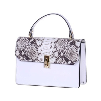 Geanta din Piele Naturala Alba cu Imprimeu Sarpe Amena Geanta din Piele Naturala Alba cu Imprimeu Sarpe Amena
