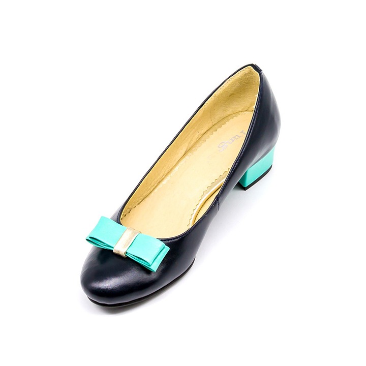 Класически обувки TUNGUS от естествена кожа на ток 4см, Тюркоаз/Тъмносин