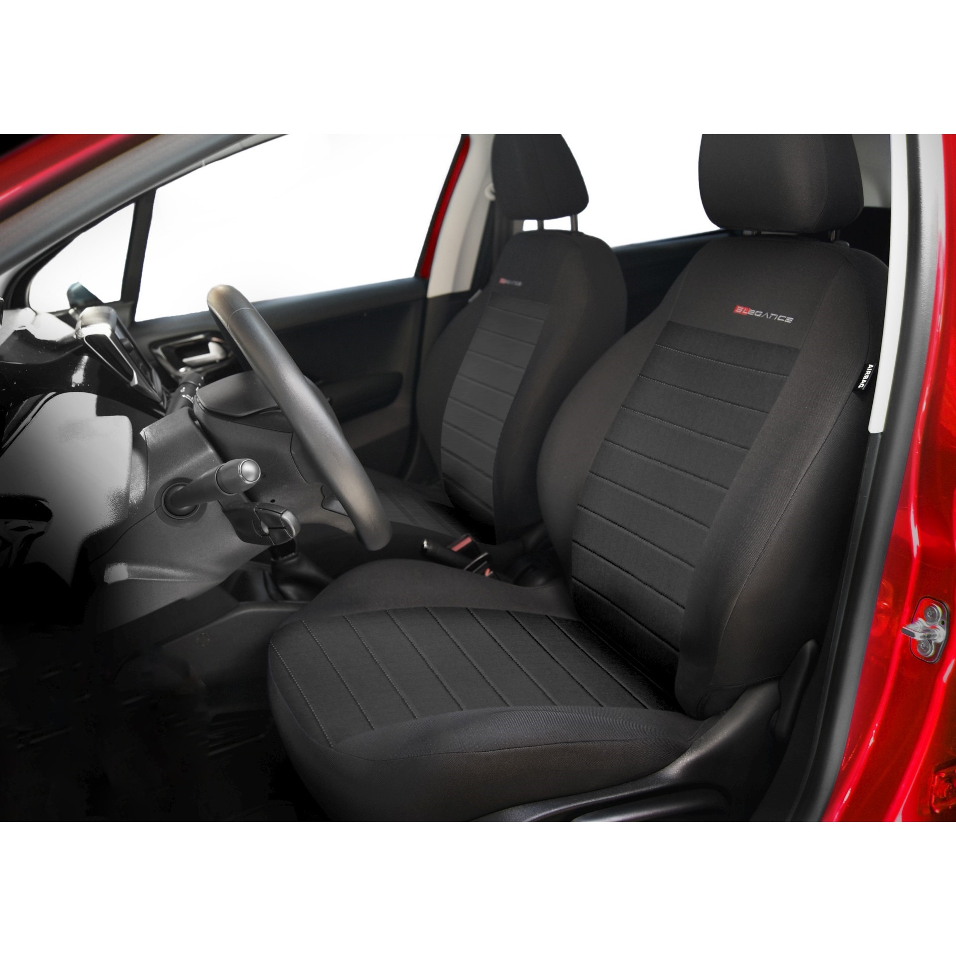 Set huse auto universale , 9 bucati , din gama elegance , stil si rafinament , avand culoarea neagra atat pe margini cat si pe partea centrala