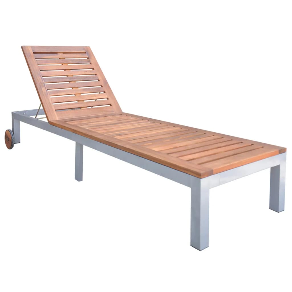 Sezlong de exterior cu cadru din metal, vidaXL, Maro, 207 x 70 x 88 cm