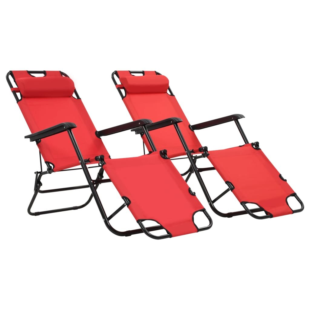 Set de 2 sezlonguri pliabile cu suport pentru picioare, vidaXL, Tesatura, Rosu, 175 x 61 x 87 cm