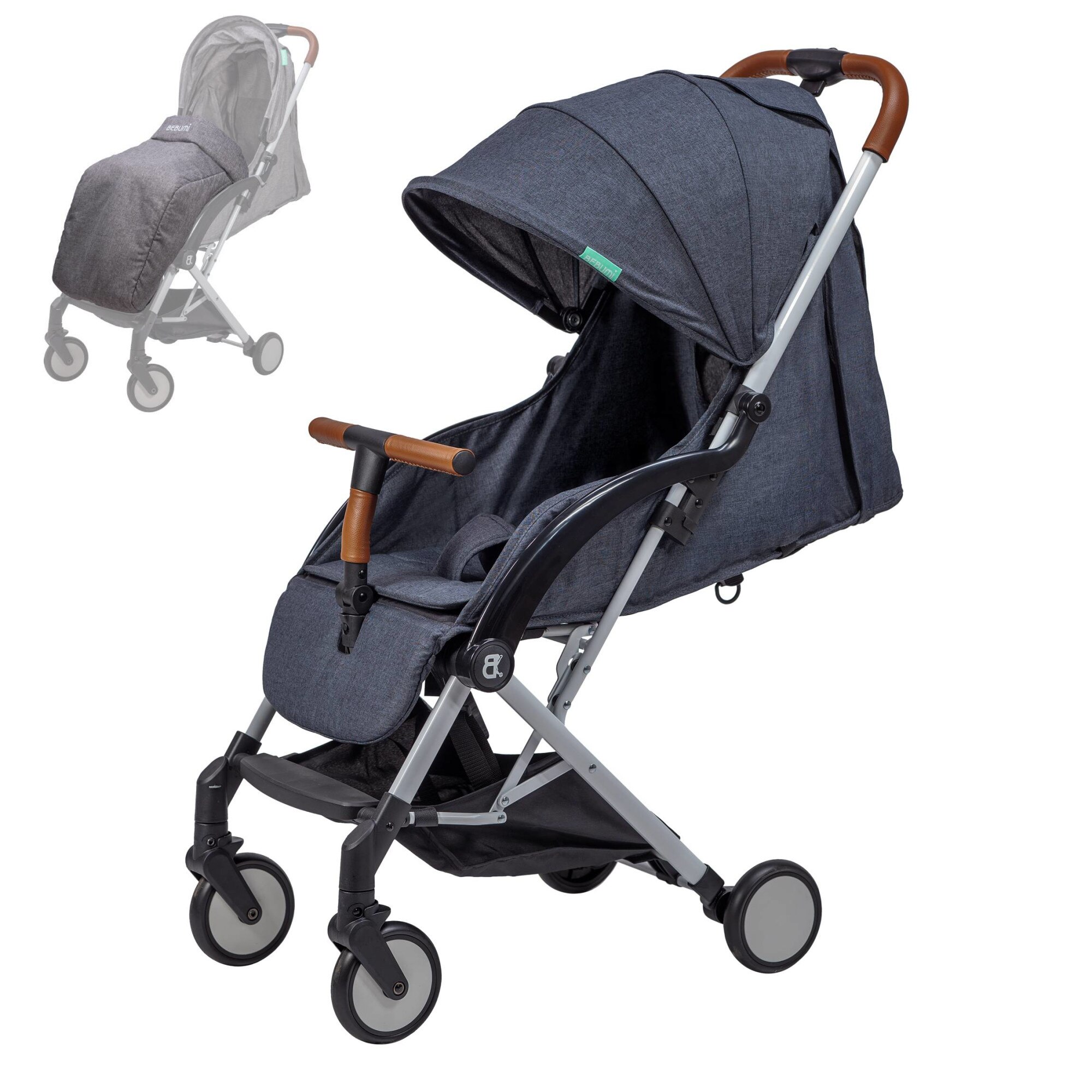 Carucior compact BEBUMI Sport 0-4 ani + Foot Cover Gri Inchis/Dark Gray