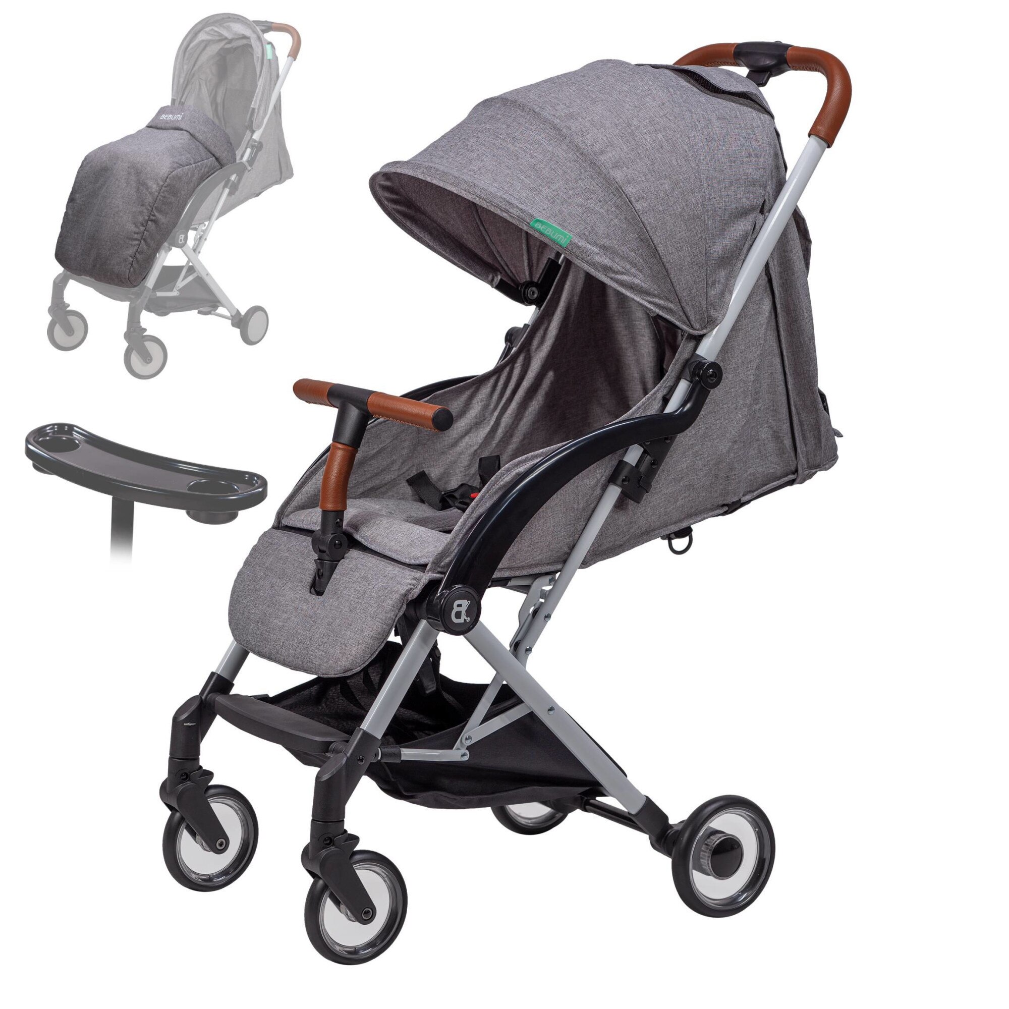 Carucior compact BEBUMI Sport Air 0-4 ani + Food Try + Foot Cover Gri/Gray