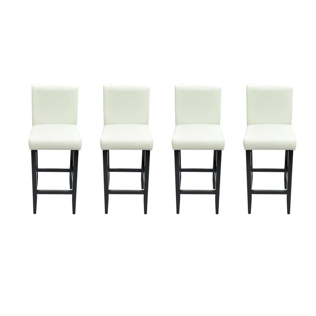 Set de 4 scaune de bar, vidaXL, Piele artificiala si cadru de lemn, Alb, 41 x 45 x 108 cm