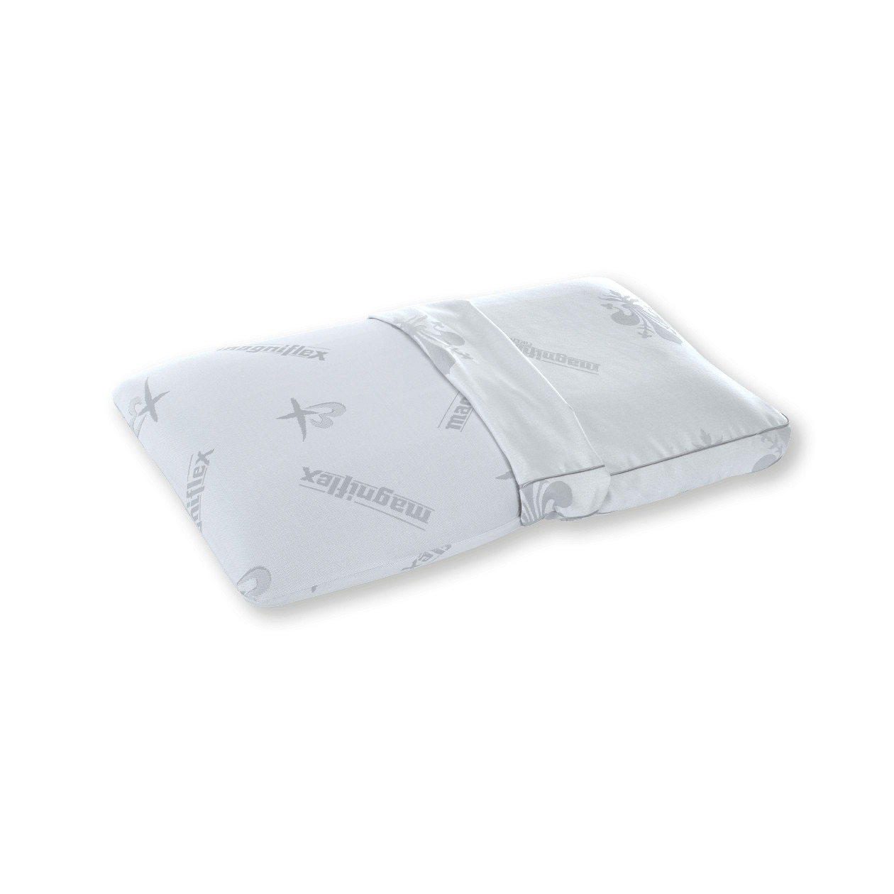 Perna de lux Magniflex 'Virtuoso' 72x42x12 cm, anatomica, Made in Italy, spuma Malva extract de plante Mallow Foam HD®, husa detasabila cu broderie eleganta, cu fermoar si tratament hipoalergenic