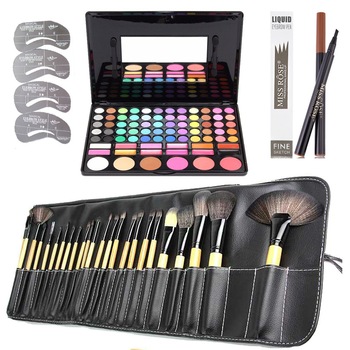 Set trusa machiaj complet cu farduri 78 culori, 24 pensule, marker tatoo sabloane sprancene Set trusa machiaj complet cu farduri 78 culori, 24 pensule, marker tatoo sabloane sprancene