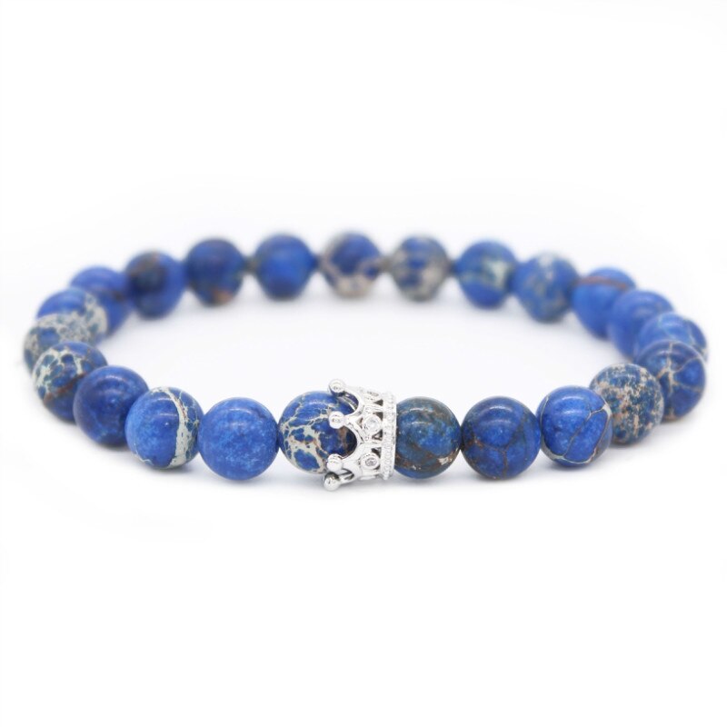 Bratara OnixBox pentru dama din jasp albastru si coronita argintie marimea 17-18 cm