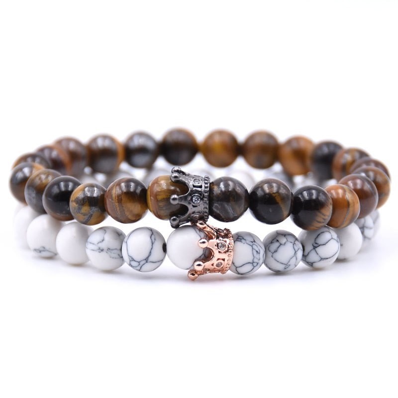 Set doua bratari pentru cupluri OnixBox din pietre naturale marimea 17-19 cm