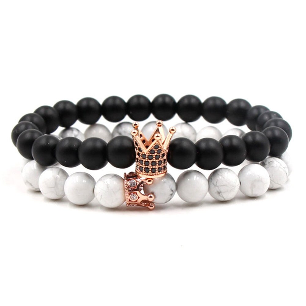 Set doua bratari pentru cupluri OnixBox #12 din onix si howlite marimea 17-19 cm